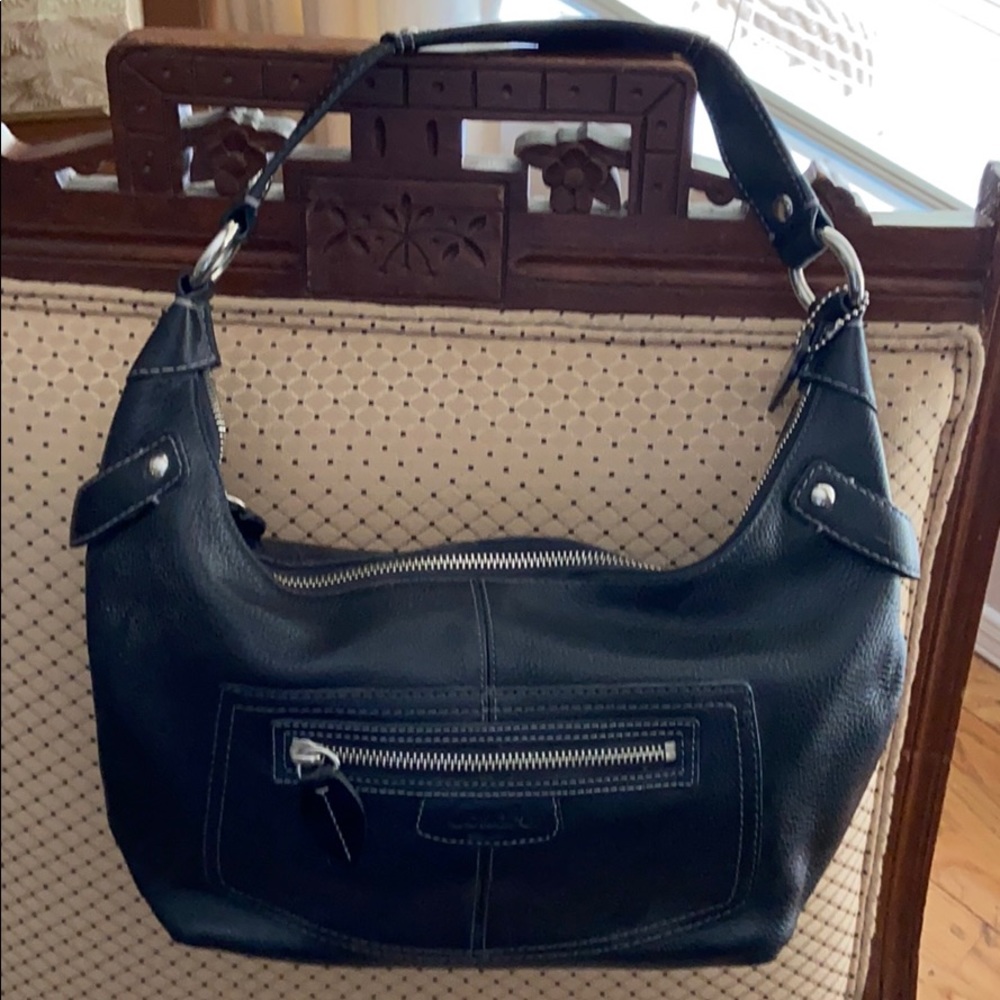 Black leather coach purse